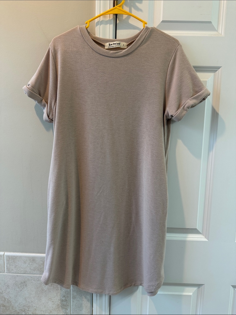 Three Bird Nest Short Sleeve Mini Dress in Taupe